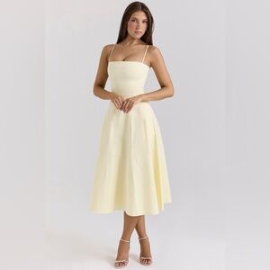 House of CB Dolly - Lemon Stretch Cotton A-Line Midi Sundress - Size Small